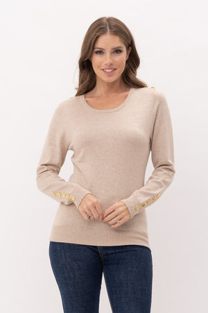 THE ALL FOR NOW BUTTON DETAIL LIGHTWEIGHT KNIT - IVORY