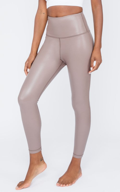THE ESSENTIAL EDIT FAUX LEATHER ACTIVE LEGGING - CHOCOLATE TORTE