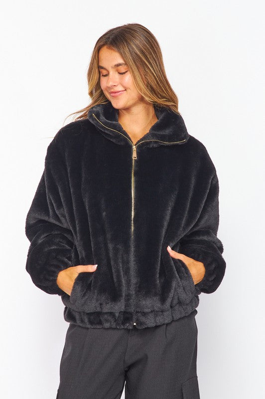 THE COZY SUNDAY FAUX FUR JACKET - GINGER SPICE