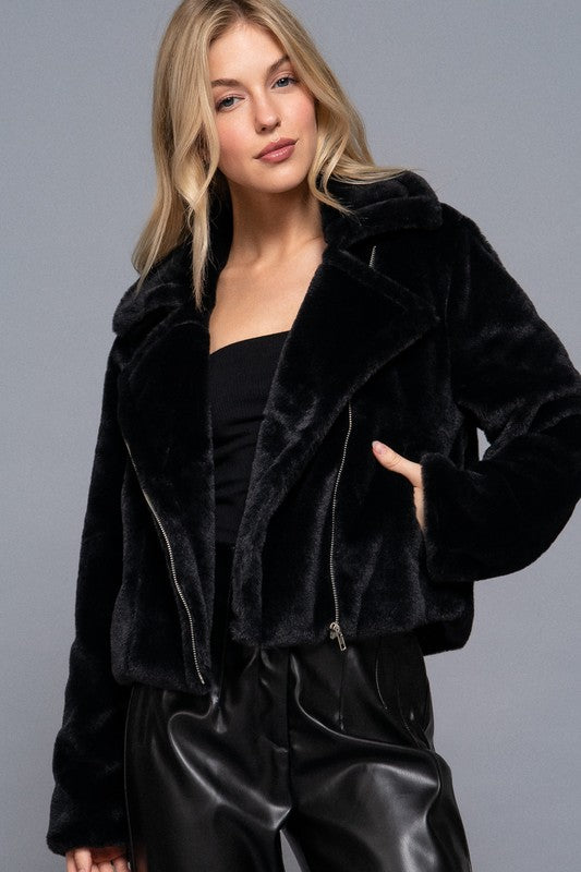 THE TEDDY FAUX FUR MOTO JACKET