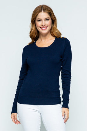 THE ALL FOR NOW BUTTON DETAIL LIGHTWEIGHT KNIT - NAVY