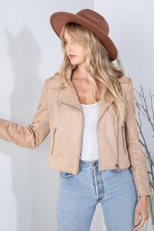 THE NEW MARKET MOTO SUEDETTE JACKET - CAMEL