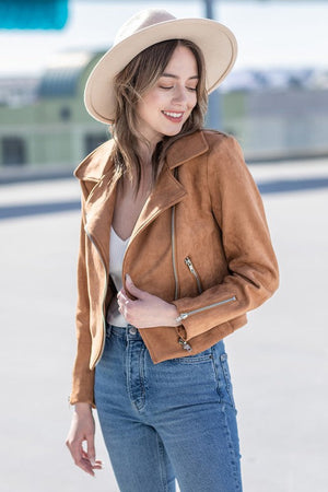 THE NEW MARKET MOTO SUEDETTE JACKET - CAMEL