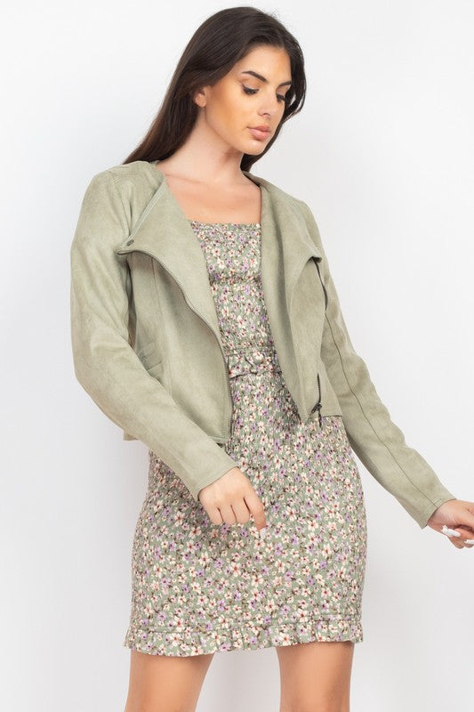 THE DUSTY PASTEL SUEDETTE MOTO JACKET - DUSTY BLUE