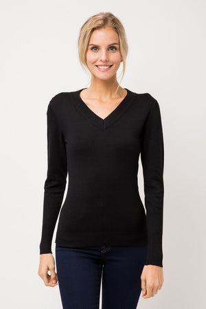 THE ESSENTIAL EDIT V-NECK LIGHTWEIGHT KNIT - BLACK