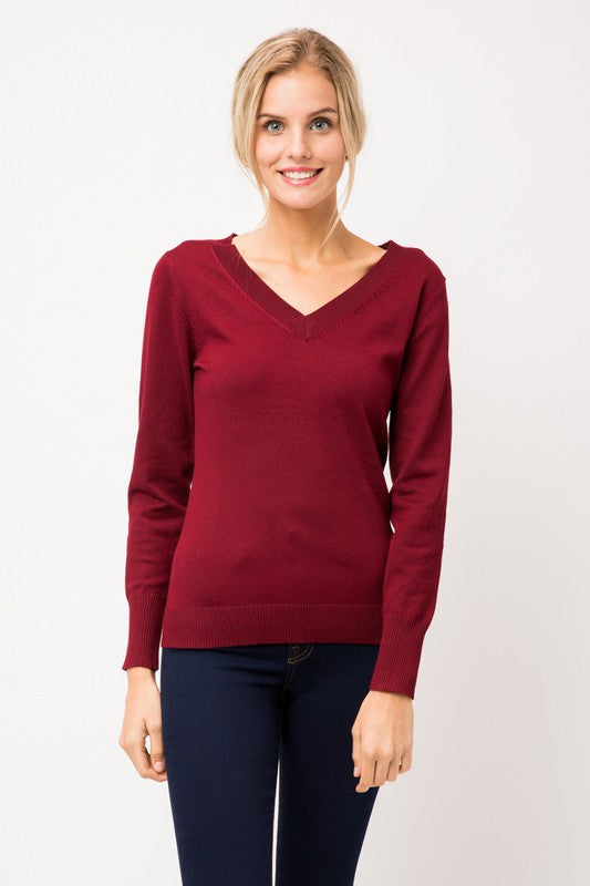 THE ESSENTIAL EDIT V-NECK LIGHTWEIGHT KNIT - BURGUNDY