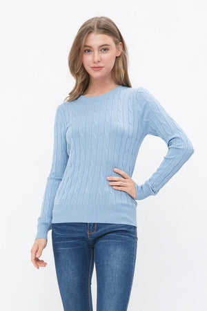 THE ESSENTIAL EDIT CABLE KNIT LIGHTWEIGHT SWEATER - BABY BLUE