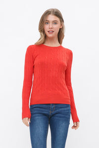 THE ESSENTIAL EDIT CABLE KNIT LIGHTWEIGHT SWEATER - HOT CORAL