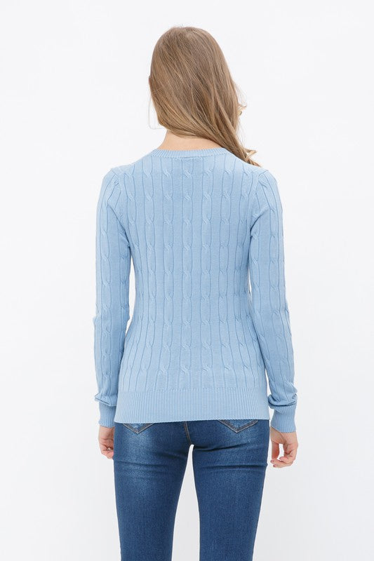 THE ESSENTIAL EDIT CABLE KNIT LIGHTWEIGHT SWEATER - BABY BLUE