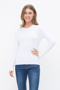 THE ESSENTIAL EDIT CABLE KNIT LIGHTWEIGHT SWEATER - WHITE