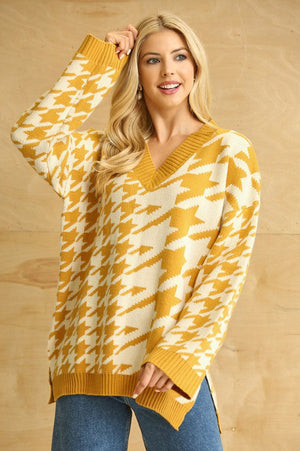 THE ESSENTIAL EDIT HOUNDSTOOTH KNIT - GOLDEN