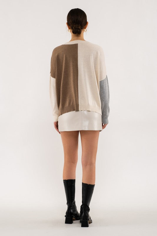 THE ESSENTIAL EDIT COLORBLOCK KNIT - TAUPE