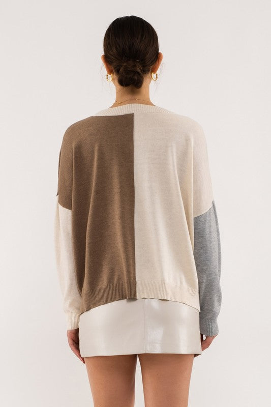 THE ESSENTIAL EDIT COLORBLOCK KNIT - TAUPE