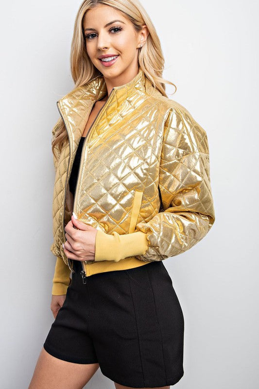 THE COMMAND IT METALLIC QUILTED JACKET - GOLD