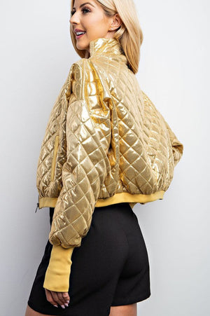 THE COMMAND IT METALLIC QUILTED JACKET - GOLD