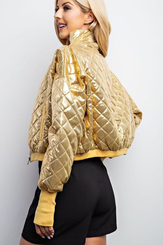THE COMMAND IT METALLIC QUILTED JACKET - GOLD
