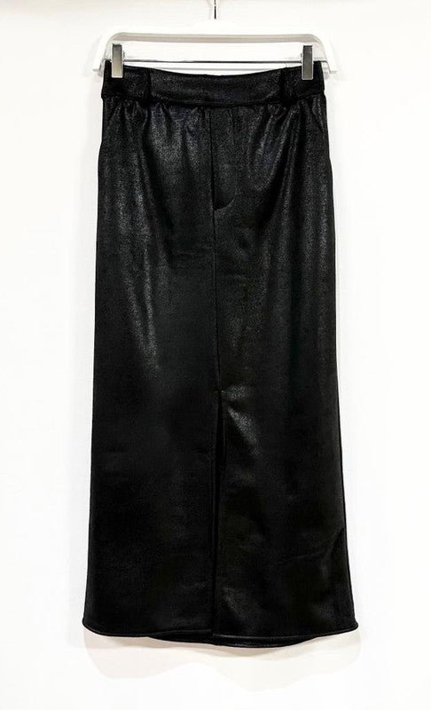 THE ESSENTIAL EDIT FAUX LEATHER MIDI MAXI SKIRT