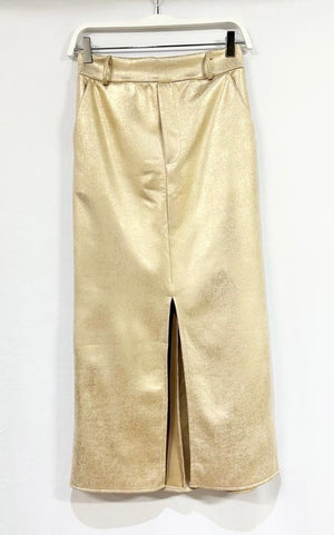 THE ESSENTIAL EDIT FAUX LEATHER MIDI MAXI SKIRT - GOLD