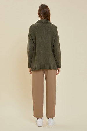 THE SPRING LOVE CABLE HALF ZIP SWEATER - OLIVE