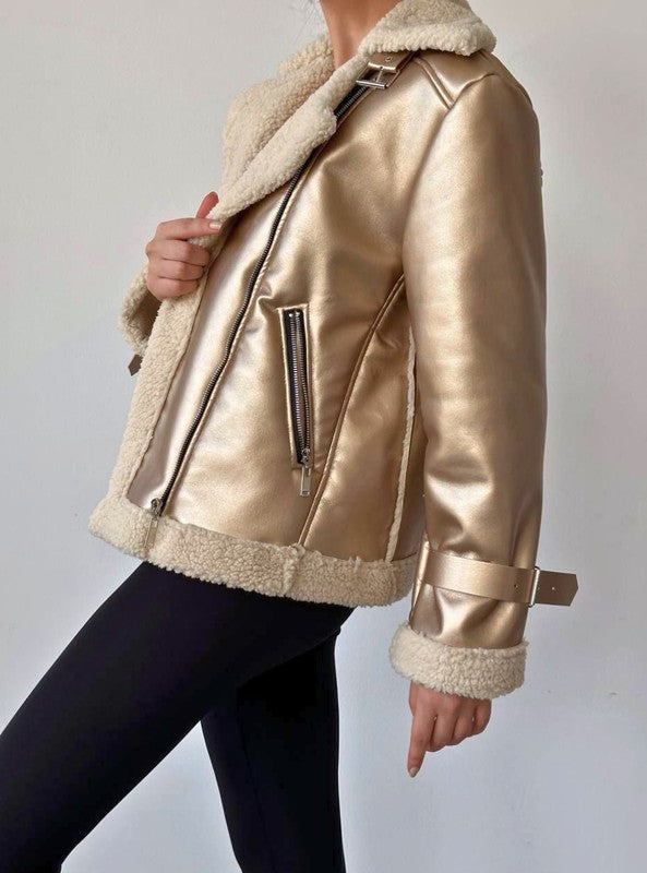 THE ALL THAT GLITTERS IS GOLD SHEARLING AVIATOR JACKET