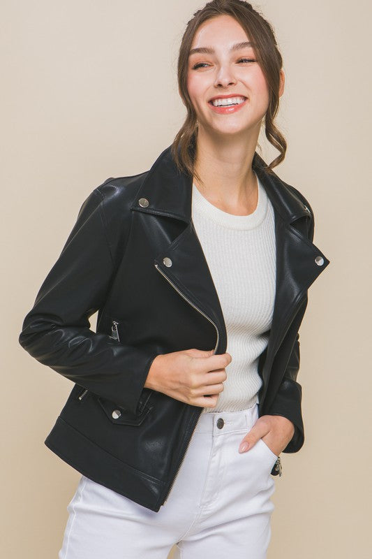 THE SPINNING IT FAUX LEATHER MOTO JACKET