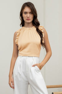 THE QUATRO RUFFLE SLEEVELESS TOP