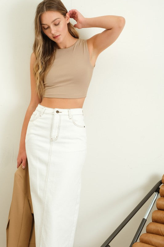 THE TIMING WHITE DENIM MAXI SKIRT