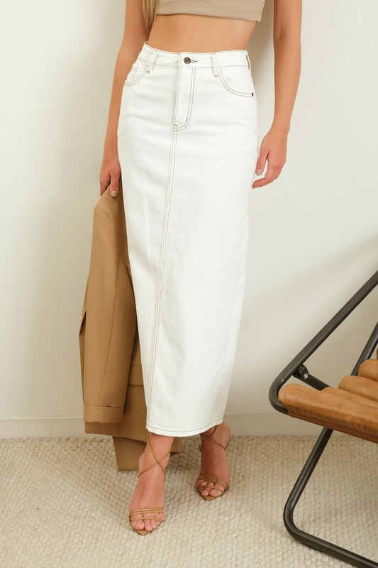 THE TIMING WHITE DENIM MAXI SKIRT