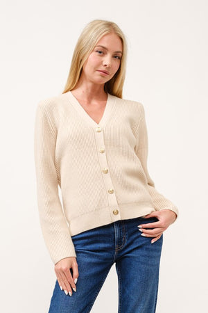 THE SOLID V-NECK GOLD BUTTON KNIT