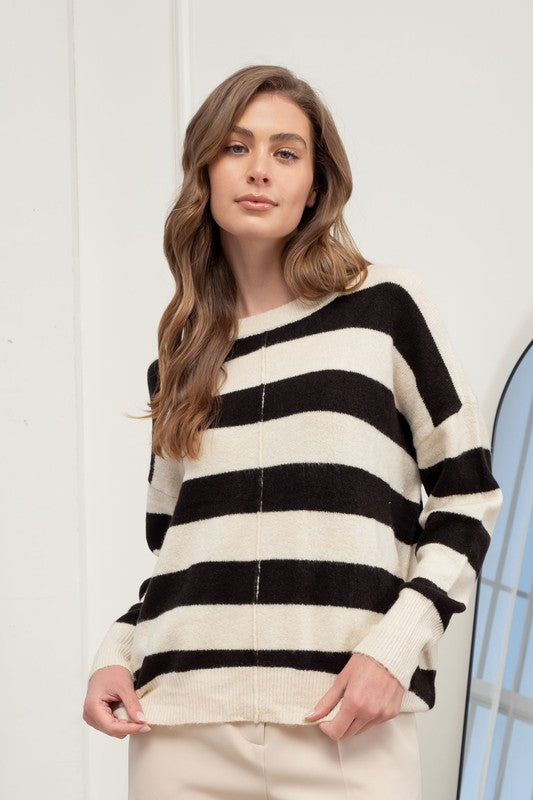 THE THEORY STRIPE KNIT - IVORY/BLACK