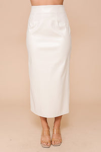 THE ESSENTIAL EDIT FAUX LEATHER MIDI MAXI SKIRT - WHITE