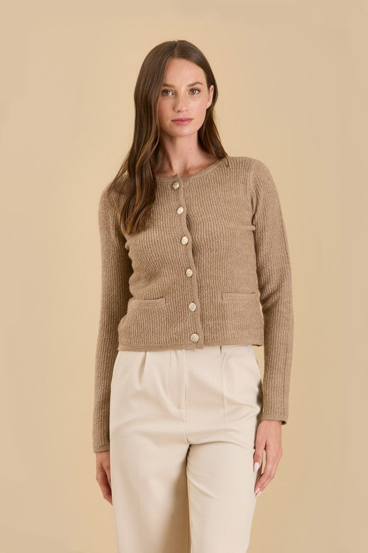 THE AMORE GOLD BUTTON KNIT - CAMEL