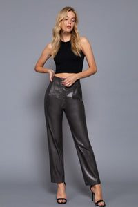 THE ESSENTIAL EDIT LEATHER LOOK PANT - CHARCOAL