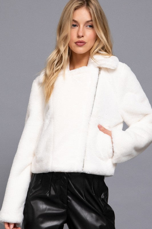 THE TEDDY FAUX FUR MOTO JACKET