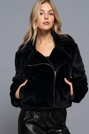 THE TEDDY FAUX FUR MOTO JACKET - IVORY