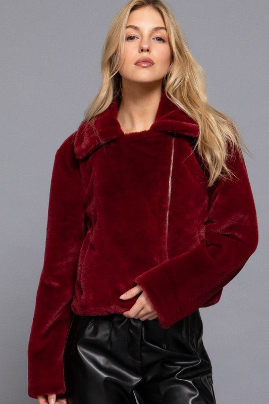 THE TEDDY FAUX FUR MOTO JACKET