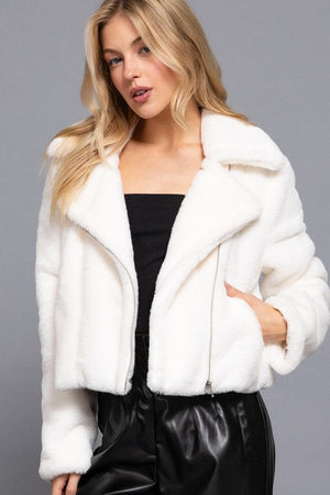 THE TEDDY FAUX FUR MOTO JACKET