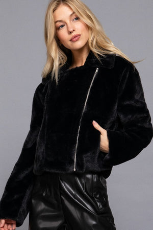 THE TEDDY FAUX FUR MOTO JACKET