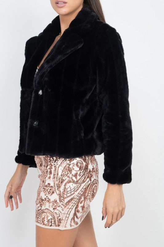 THE PLUSH DAYS FAUX FUR JACKET - BLACK