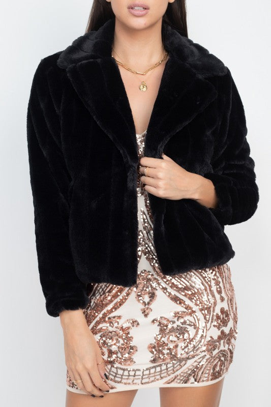 THE PLUSH DAYS FAUX FUR JACKET - BLACK