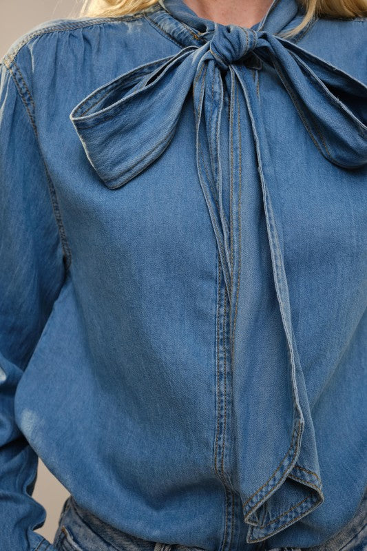 THE GABLES BOW TIE DENIM SHIRT