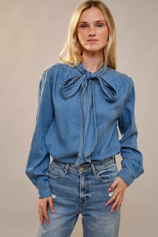 THE GABLES BOW TIE DENIM SHIRT