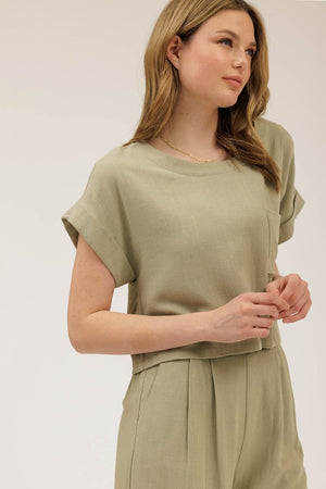 THE BASSIQUE LINEN BLEND TOP - LIGHT OLIVE