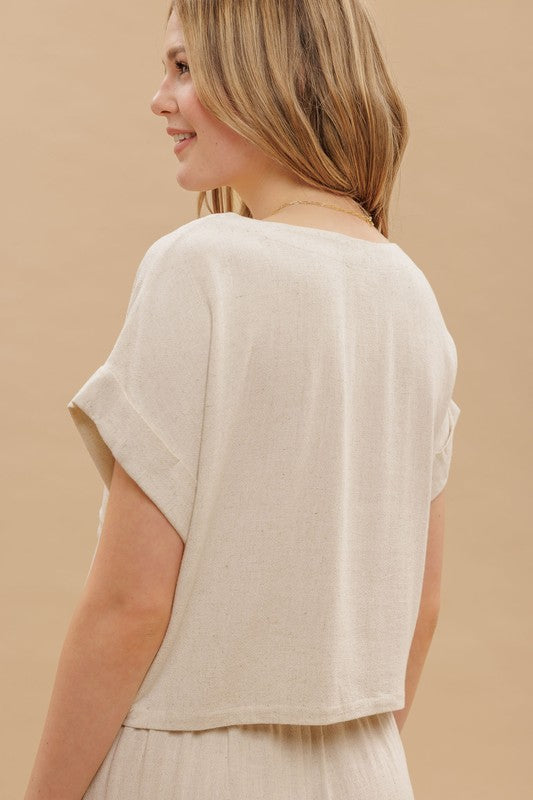 THE BASSIQUE LINEN BLEND TOP - LIGHT OLIVE