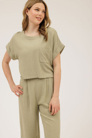 THE BASSIQUE LINEN BLEND TOP - LIGHT OLIVE