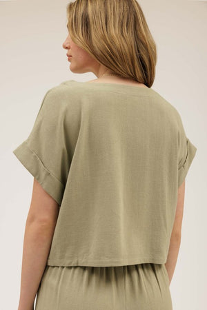 THE BASSIQUE LINEN BLEND TOP - LIGHT OLIVE