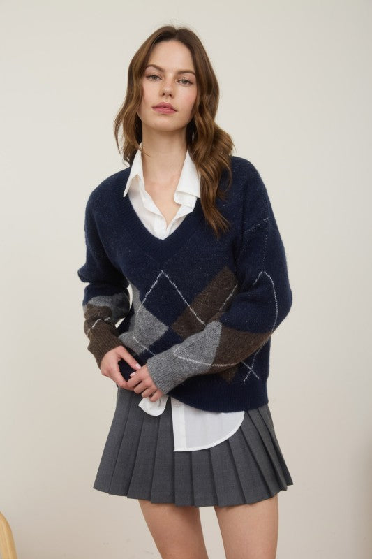 THE GRACE ARGYLE KNIT - NAVY