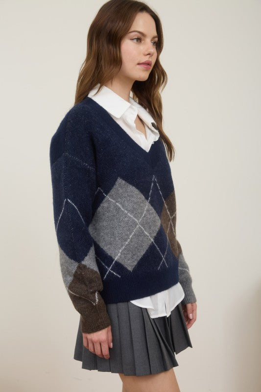 THE GRACE ARGYLE KNIT - NAVY