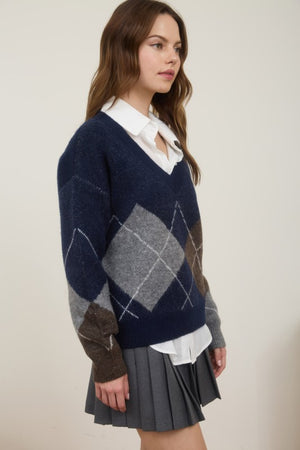 THE GRACE ARGYLE KNIT - NAVY