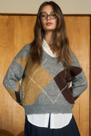 THE GRACE ARGYLE KNIT - NAVY